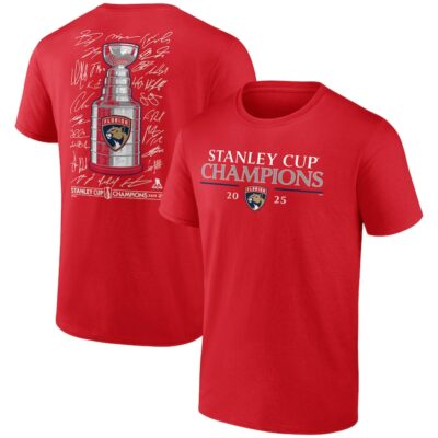 Florida Panthers 2025 Stanley Cup Champions Signature Roster T-Shirt - Red