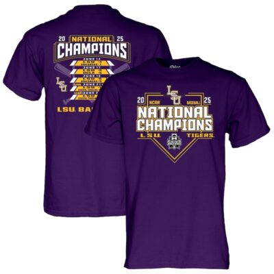 LSU Tigers Blue 84 Unisex 2025 NCAA Baseball Men's College World Series Champions Schedule T-Shirt - Purple