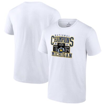 Michigan Wolverines College Football Playoff 2023 National Champions Scoreboard T-Shirt - White