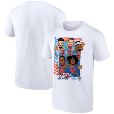 Oklahoma City Thunder 2025 NBA Finals Champions Caricature Full Court T-Shirt - White