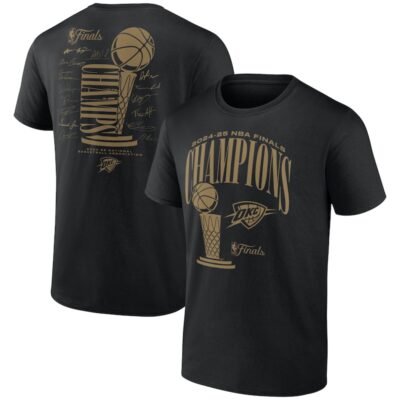 Oklahoma City Thunder 2025 NBA Finals Champions Double Dribble Roster Trophy T-Shirt - Black